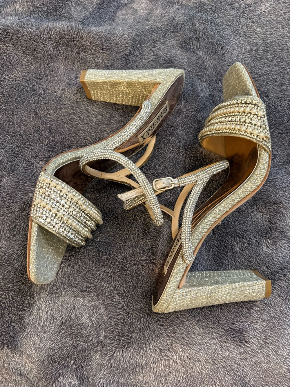 Badgley Mischka Becca Embellished Block Heel Sandals Size 6.5
